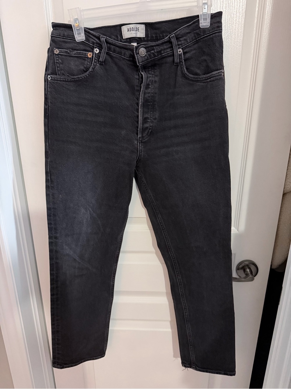Agolde Washed Black High-Rise Ankle Jeans